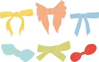 Hand drawn ribbon bow collection. Bowknot for decoration. Vintage ribbon for decoration design.