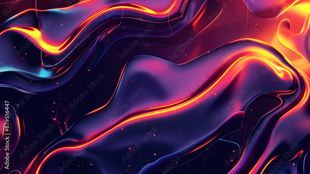 Aufkleber glowing waves on a dark abstract background with curved and wavy gradients