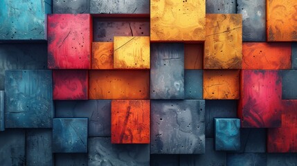 High Contrast 3D Wallpaper with Textured Patterns in Bold Colors - Medium Shot Aesthetic