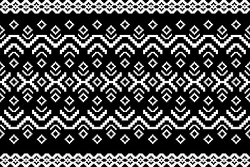  Ethnic pattern seamless art vector black and white ,Fabric Morocco, geometric, Pixel pattern art wallpaper Background, Design for fabric, curtain, carpet ,geometry seamless pattern art illustration