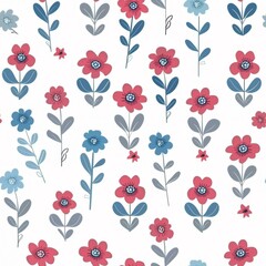 Seamless pattern of a drawn wild flowers. Nice vintage pattern with white background