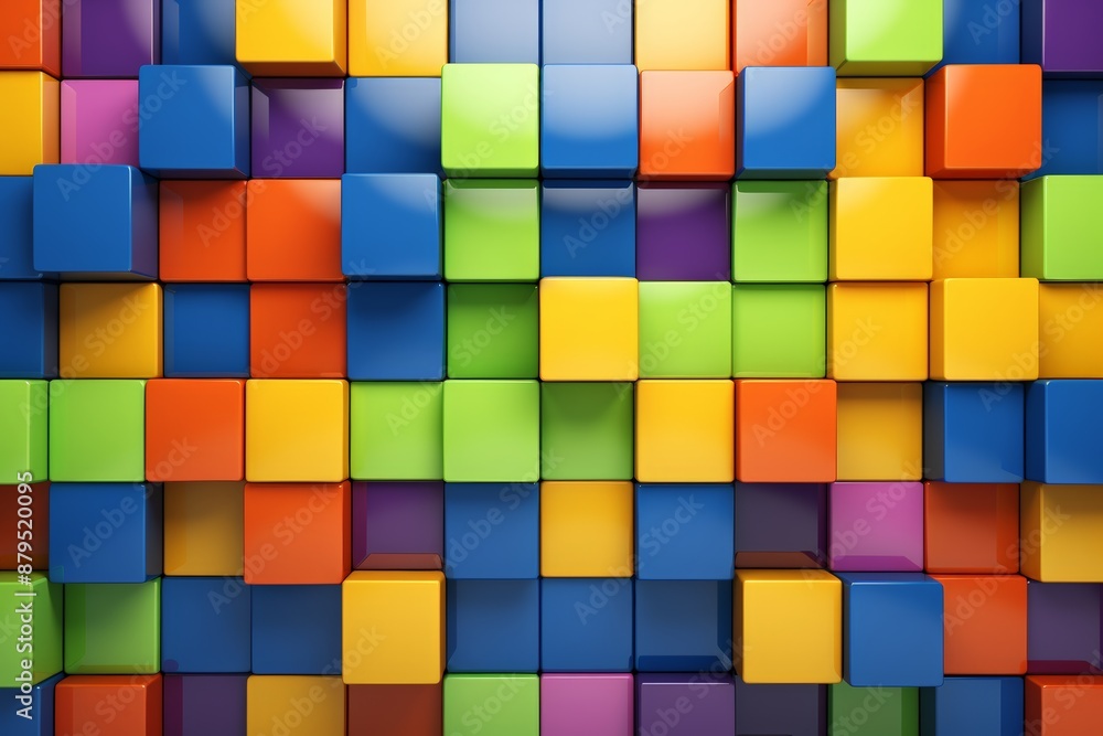 Poster a colorful wall made of blocks in various colors. the blocks are arranged in a way that creates a pa