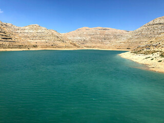 Beautiful blue lake in between mountains
