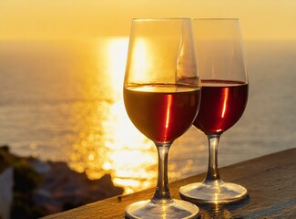 Two Glasses of Wine in front of the Mediterranean Sea as Appetizer