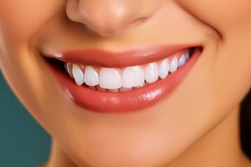 Obraz premium Smile with white beautiful straight teeth of young woman close-up