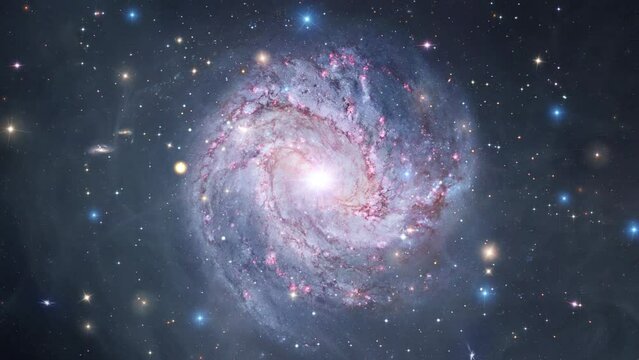 Space flight spiral galaxy M83 or the Southern Pinwheel galax space nebula travel exploration on deep space. Flight Into the Crab Nebula Pulsar supernova galaxy animation. Elements image are furnished