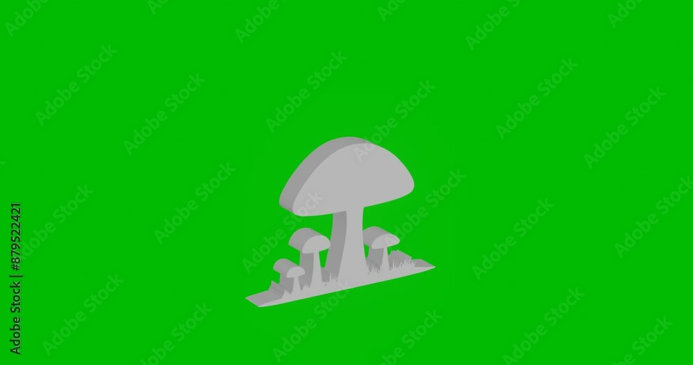 Poster animation of rotation of a white mushrooms symbol with shadow. simple and complex rotation. seamless