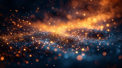 Obraz premium Dark blue textured background echoes the mood of festive celebrations with beautiful gold bokeh lights dancing vibrantly.