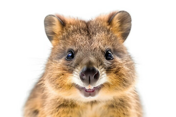 Fototapeta premium A Cute Quokka Smiles For The Camera On A White Background