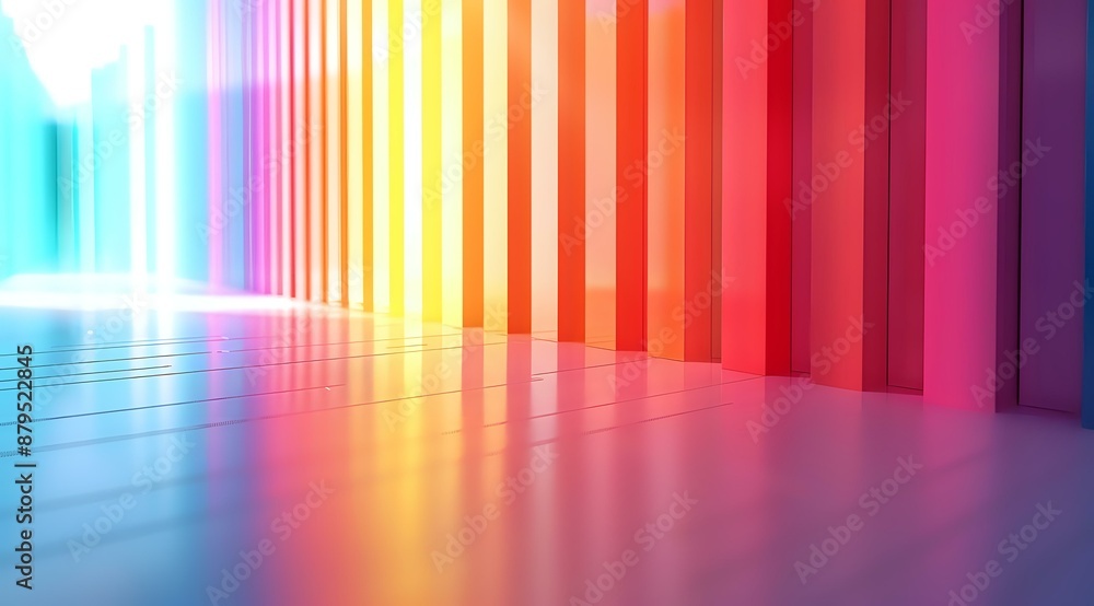 Poster a vibrant and colorful abstract scene featuring vertical columns in a gradient of bright hues. the r