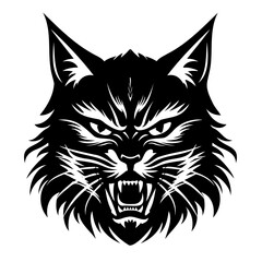 Aggressive Wild Cat Head in Black and White