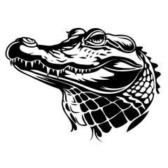 Detailed Crocodile Head Illustration in Black and White