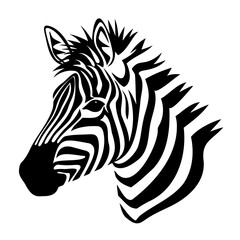 Striped Zebra Head in Black and White Illustration