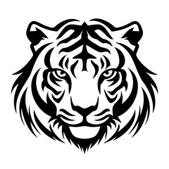 Powerful Tiger Head in Black and White Illustration