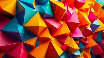 A colorful wall made of triangles.