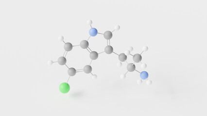 5-chloro-amt molecule 3d, molecular structure, ball and stick model, structural chemical formula serotonin-dopamine releasing agents