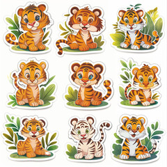 Obraz premium Asset of sticker tiger isolation over white background, Illustration