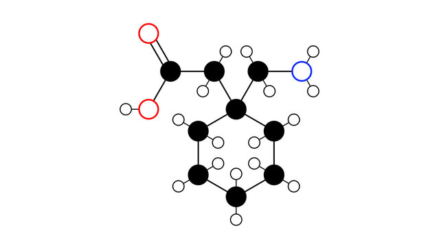 gabapentin molecule, structural chemical formula, ball-and-stick model, isolated image neurontin