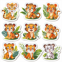 Obraz premium Asset of sticker tiger isolation over white background, Illustration