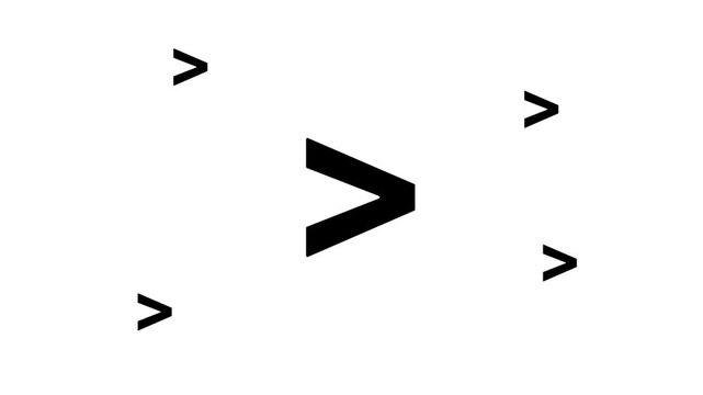 Zoom in and out animation the greater symbol. Large black symbol in the center and four small symbols around. Seamless looped 4k animation on white background