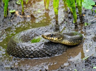 Snake in the swamp closeup photography