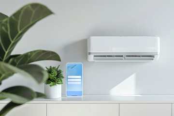 air purifier or AC conditioner in living room, copy space