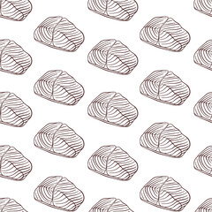 Salmon steak seamless pattern in line art style. Abstract salmon meat design for Japanese Restaurant, menu, banner, packaging. Vector illustration on a white background.