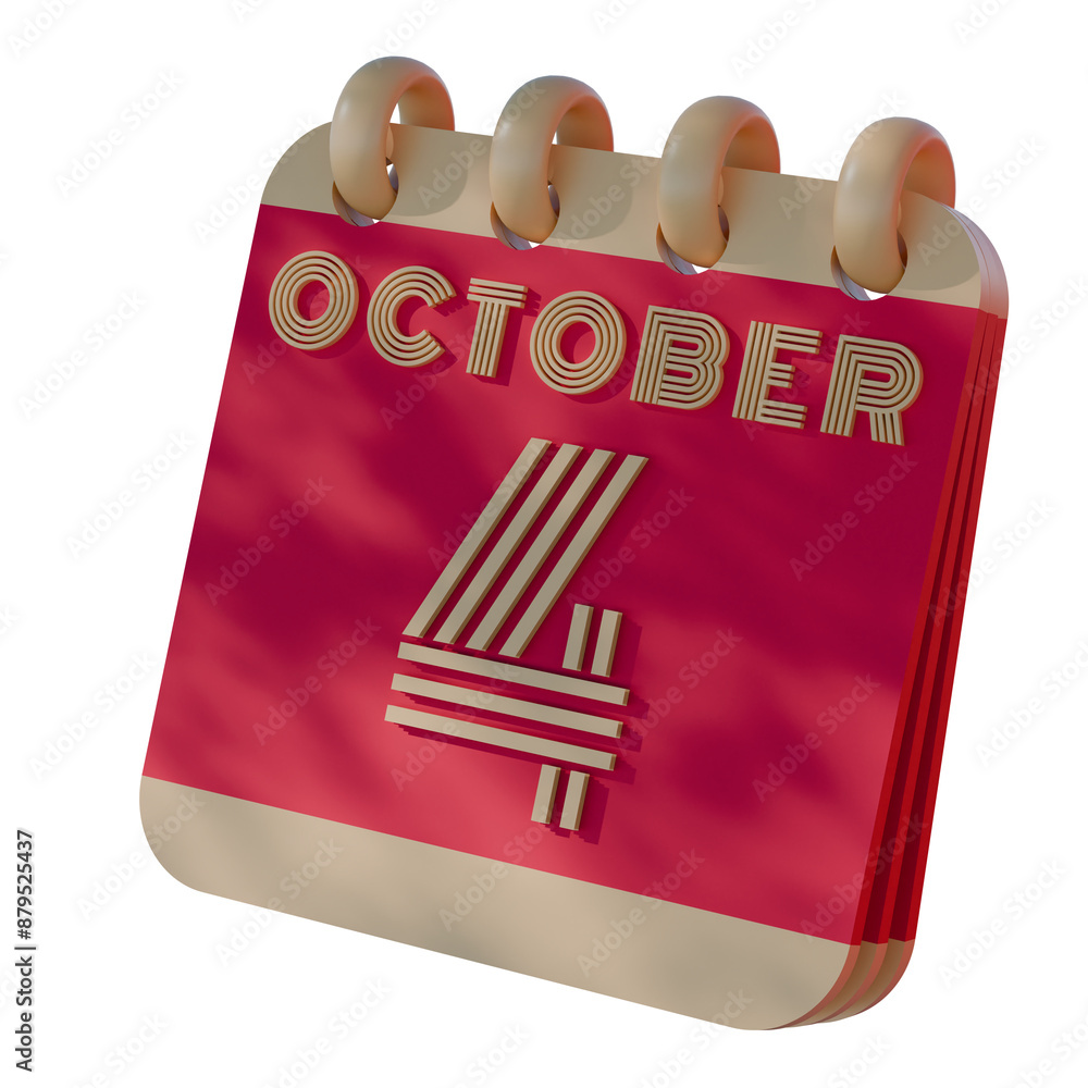 Poster 3d calendar icon showing october 4 with retro design..