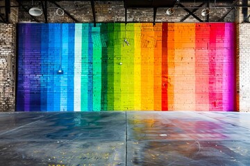 A rainbow wall in an industrial building.