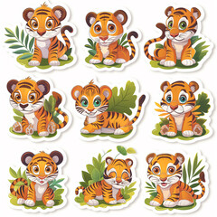 Obraz premium Asset of sticker tiger isolation over white background, Illustration