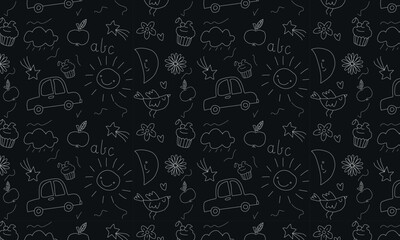 Cute kid scribble line flower, heart. rainbow background. Hand drawn doodle sketch childish element set. Flower, heart, cloud children draw style design elements background. Vector illustration