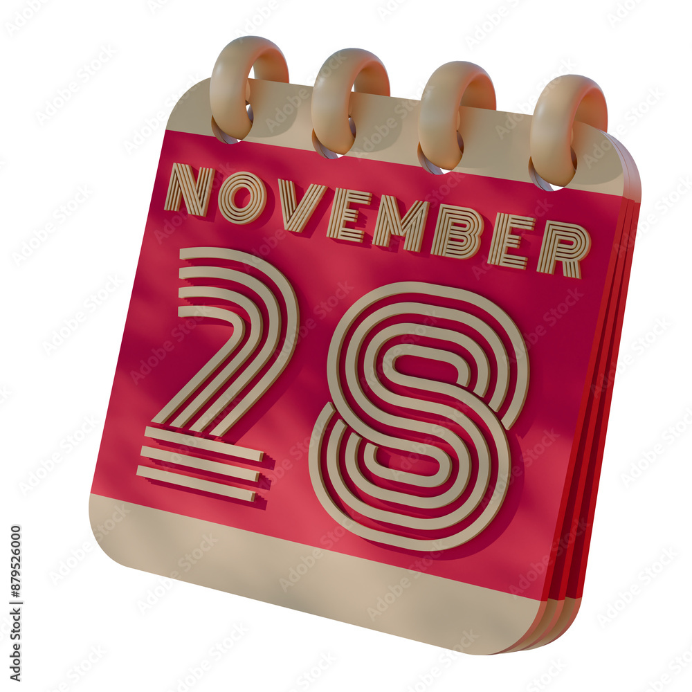 Poster 3d calendar icon showing november 28 with retro design..