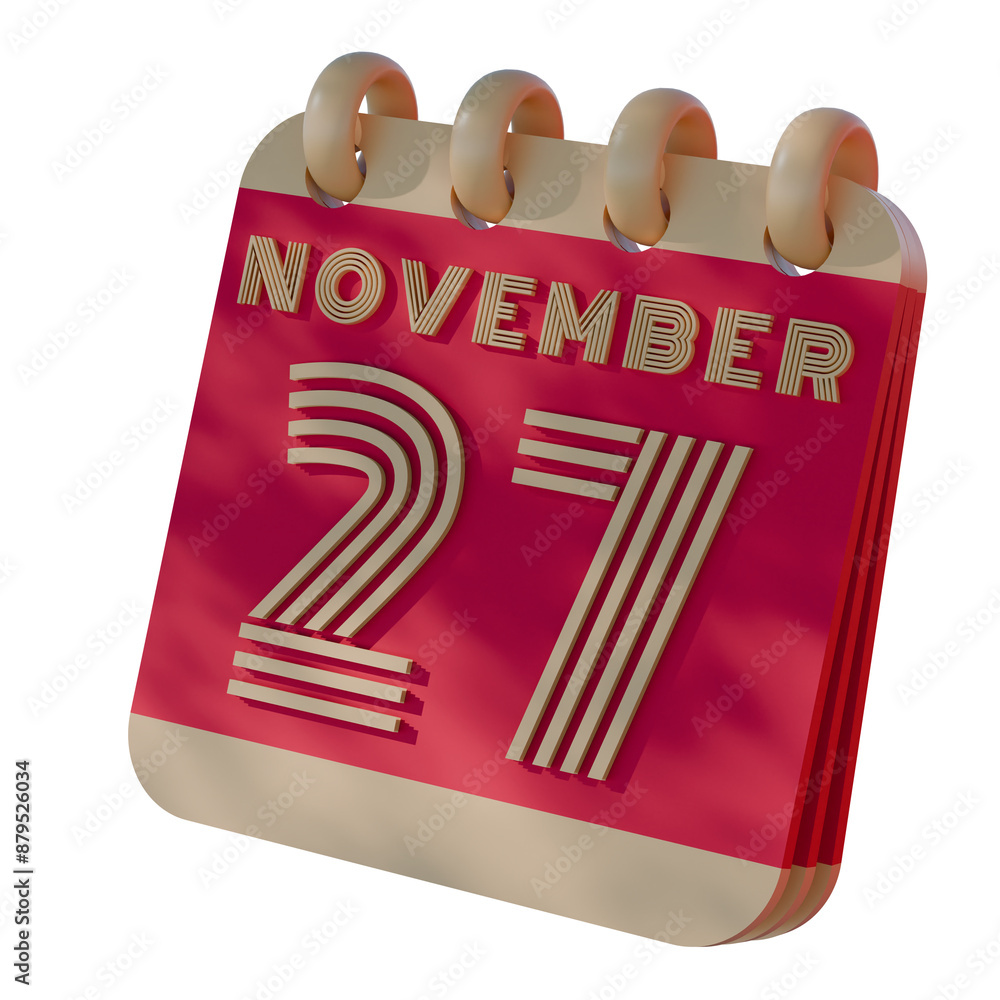 Poster 3d calendar icon showing november 27 with retro design..