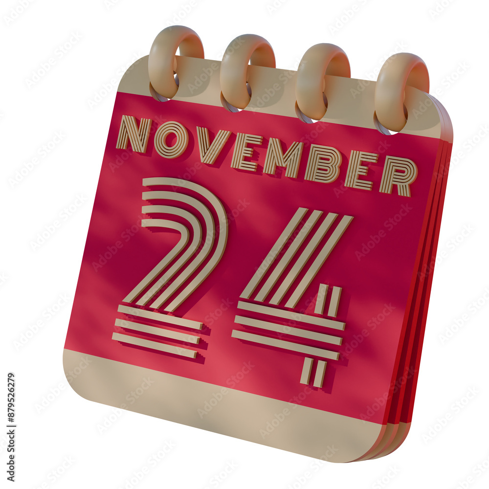 Poster 3d calendar icon showing november 24 with retro design..