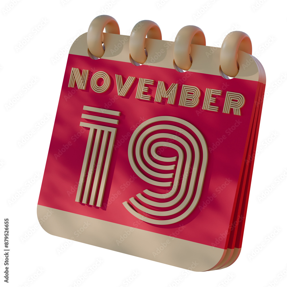 Poster 3d calendar icon showing november 19 with retro design..