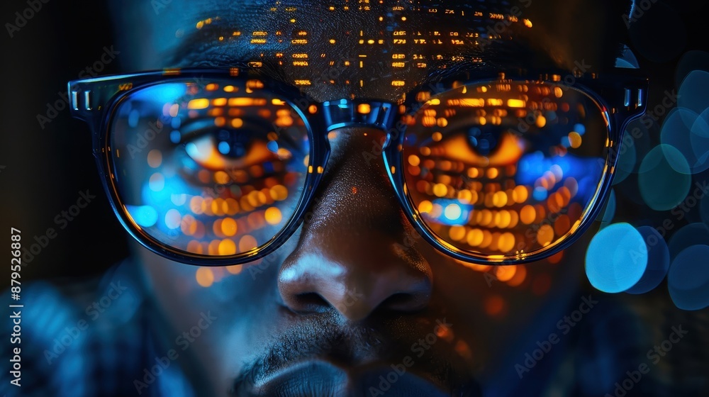 Poster a collection of electronic components and circuits overlaid with a blurred face, emphasizing the int