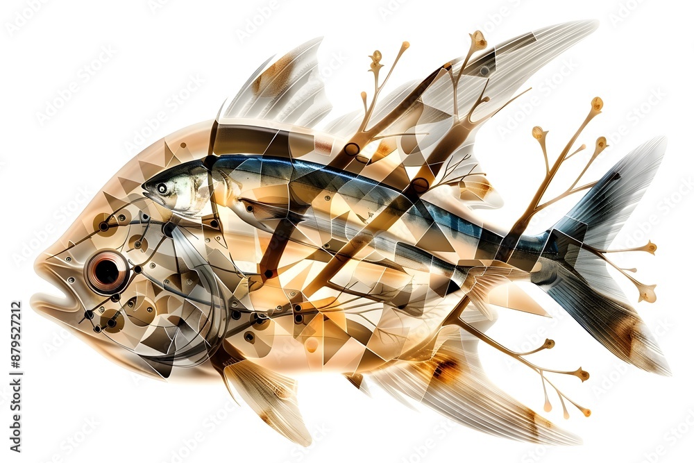 Poster intricate neural pathways shaping mackerel-inspired midbrain artwork