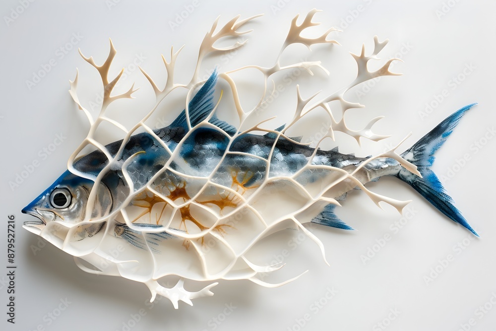 Poster midbrain mackerel: intricate neural pathways and synaptic textures in a captivating digital