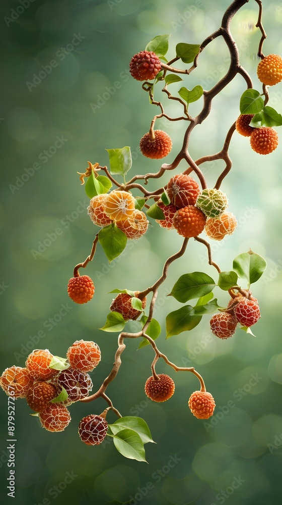 Poster cluster of lychee fruits representing the intricate neural pathways of the medulla oblongata