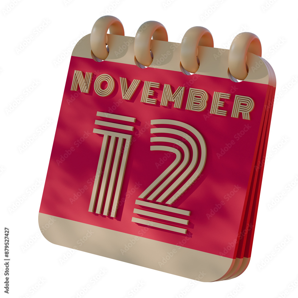Poster 3d calendar icon showing november 12 with retro design..