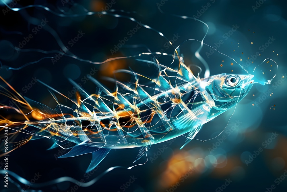 Poster streamlined mackerel fish symbolizing neural efficiency and processing
