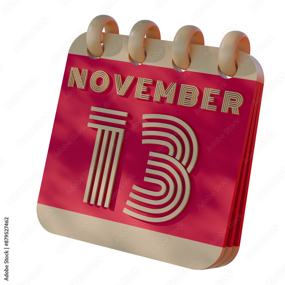 Poster 3d calendar icon showing november 13 with retro design..