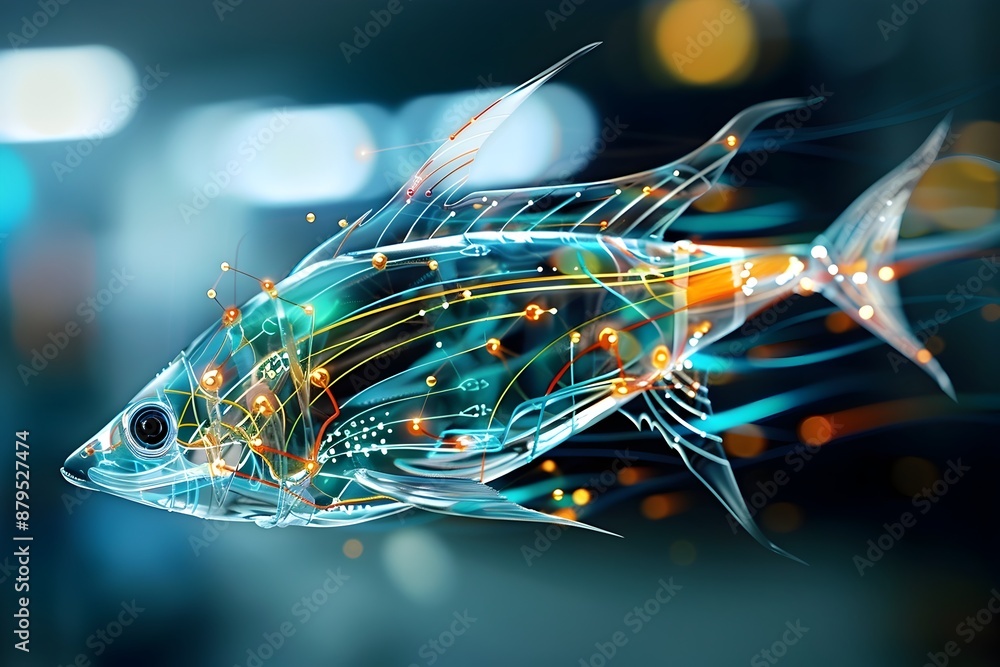 Poster streamlined mackerel fish representing the efficiency of neural processing