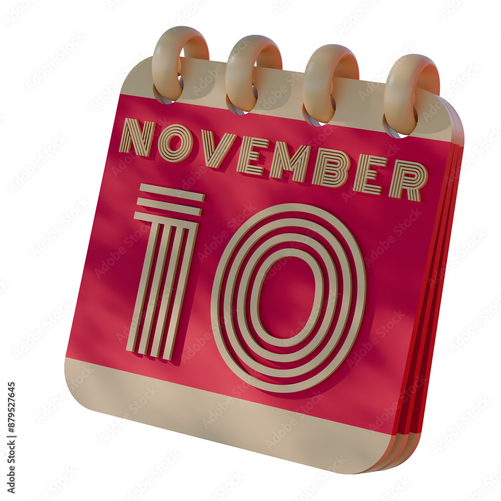 Poster 3d calendar icon showing november 10 with retro design..