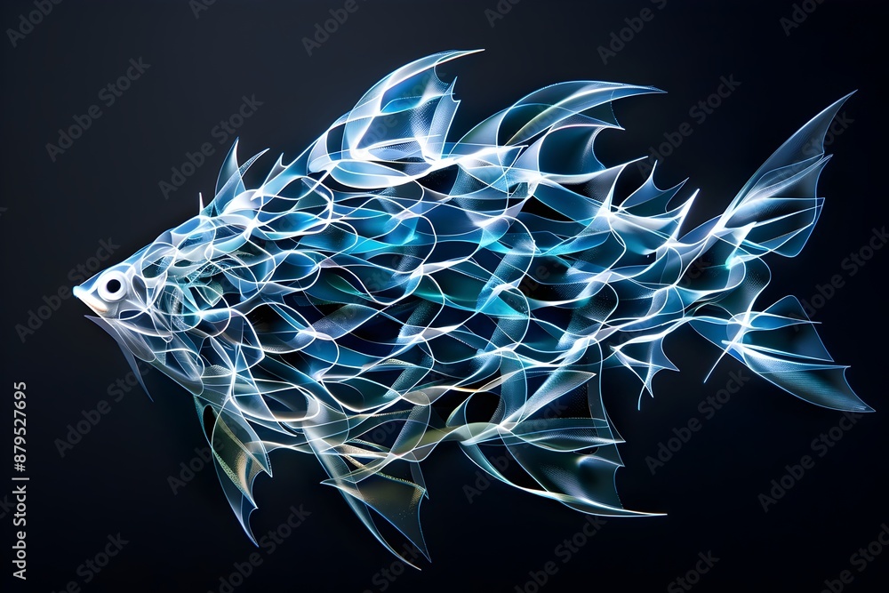 Poster midbrain mackerel:intricate neural connections symbolized in aquatic abstraction