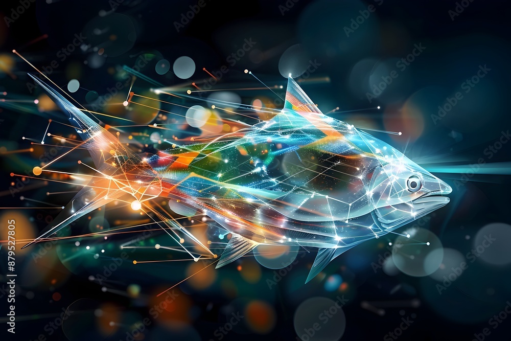 Poster streamlined mackerel fish representing neural processing efficiency