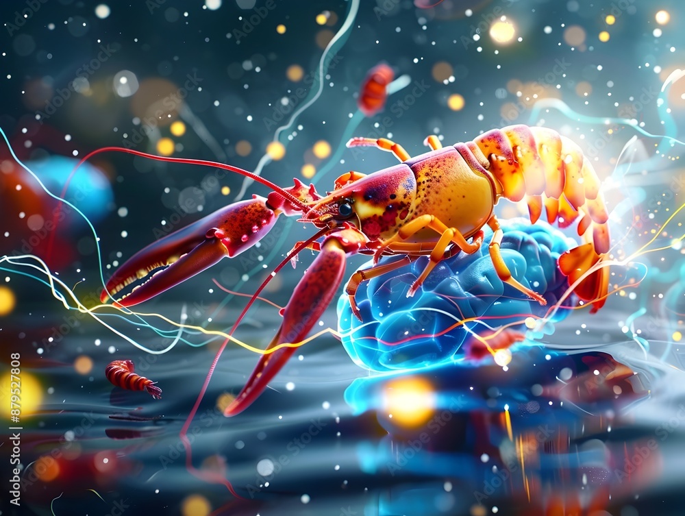 Poster imaginative lobster claws transforming into delicate neural structures