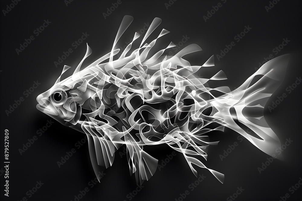 Poster intricately patterned mackerel-shaped midbrain symbolizing the complexity of neural connections