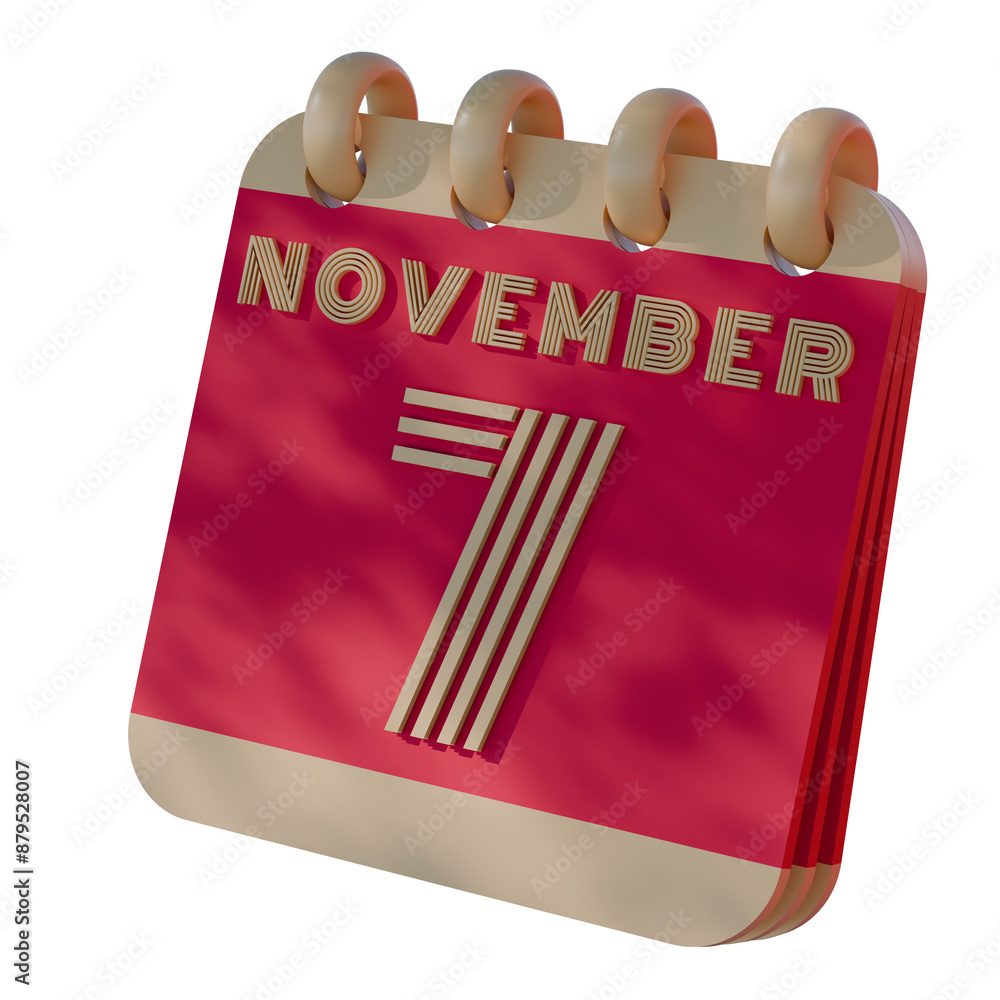 Poster 3d calendar icon showing november 7 with retro design..