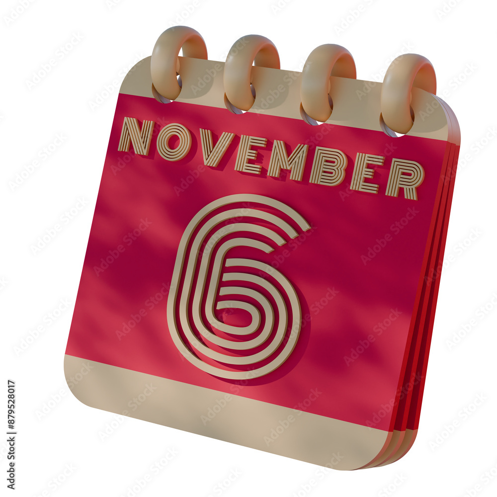 Poster 3d calendar icon showing november 6 with retro design..